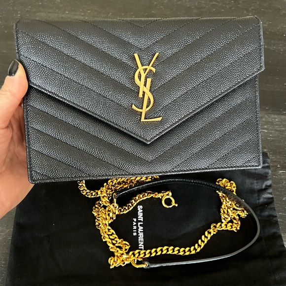 Authentic YSL Small Wallet on Chain in black and gold - Picture 1 of 15